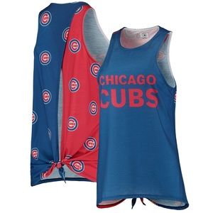 Women's Chicago Cubs Royal Repeat Logo Tie-Back Racerback Tank Top